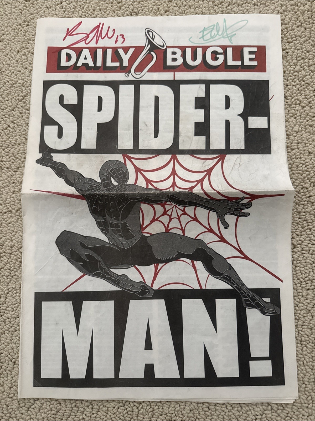 Spider-Man Turn Off The Dark Broadway Daily Bugle Prop Signed By Bono & The Edge