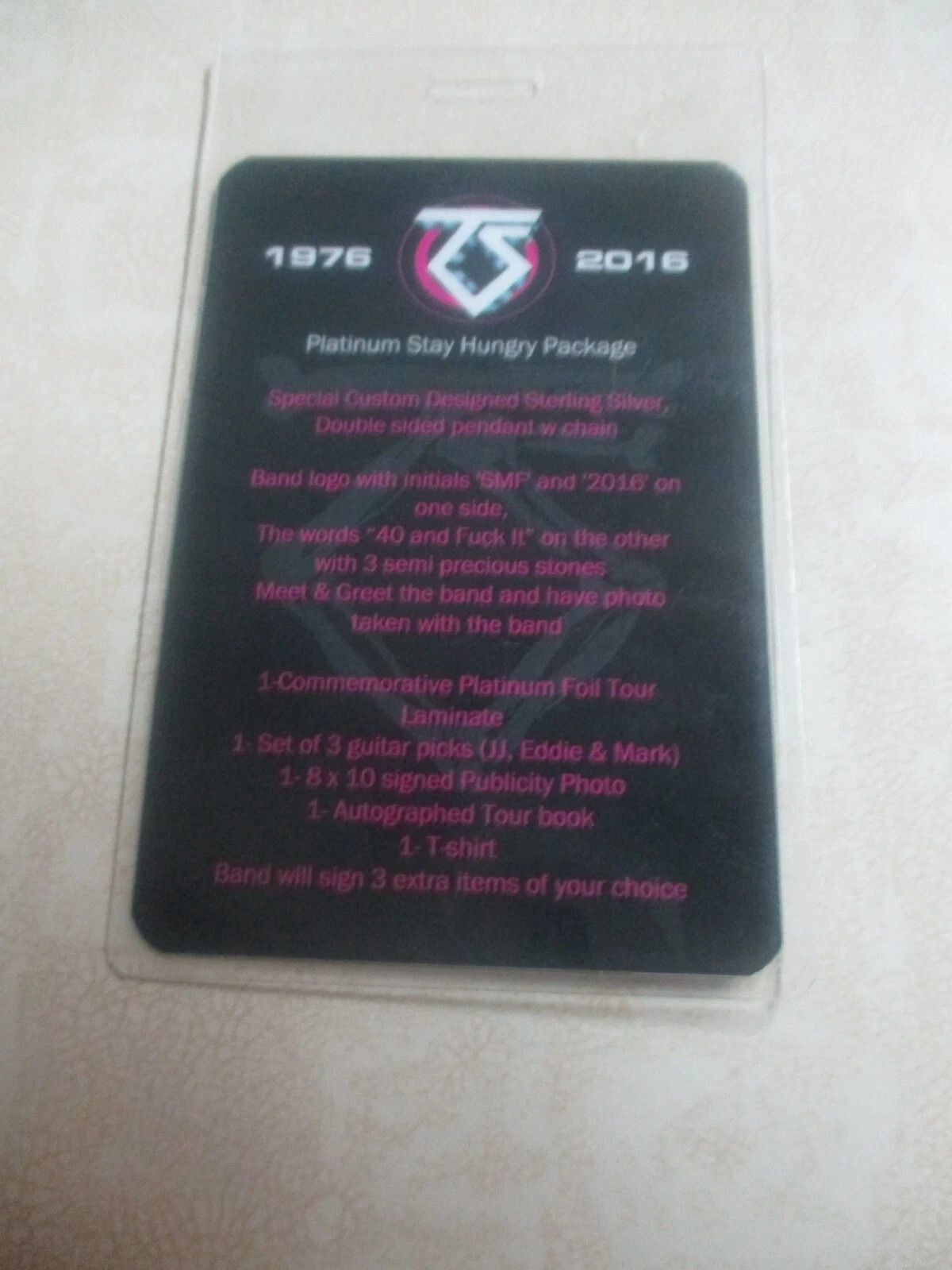 TWISTED SISTER AUTHENTIC LAMINATED PASS VIP MEET & GREET STAY HUNGRY 1976-2016