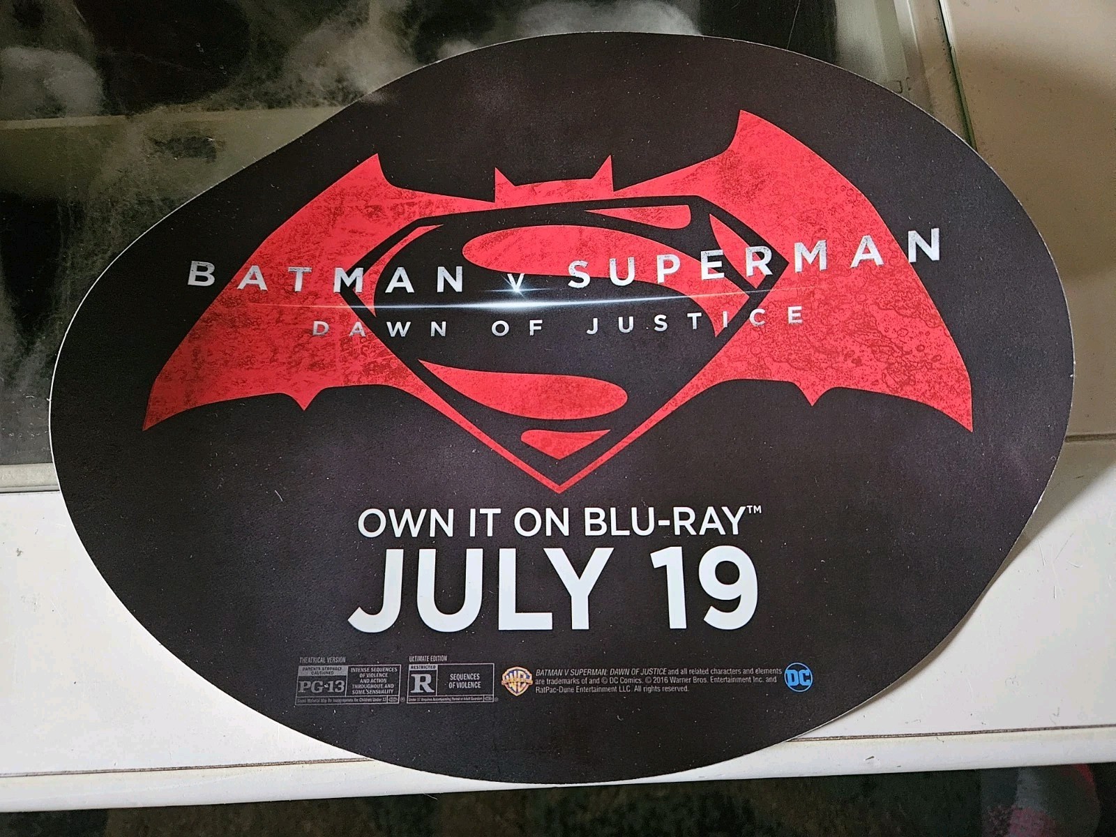 Batman vs Superman authentic promo 10in window cling FROM 2016 New