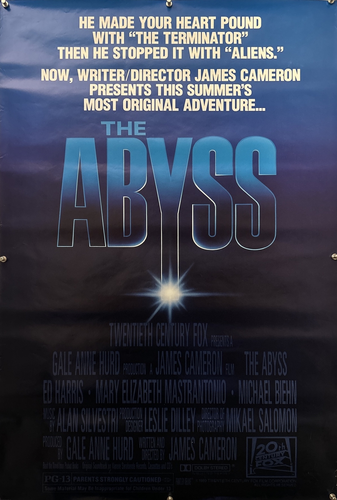 THE ABYSS Original One Sheet Movie Poster -1989 – JAMES CAMERON – ROLLED!