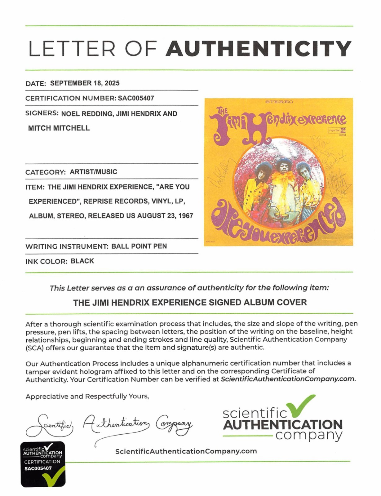 Jimi Hendrix Experience Signed Are You Experienced Noel Redding Mitch Mitchell
