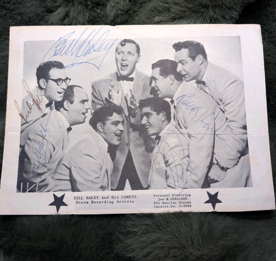 Bill Haley and His Comets Autographed Photo Post Card Hand Signed By Band Decca