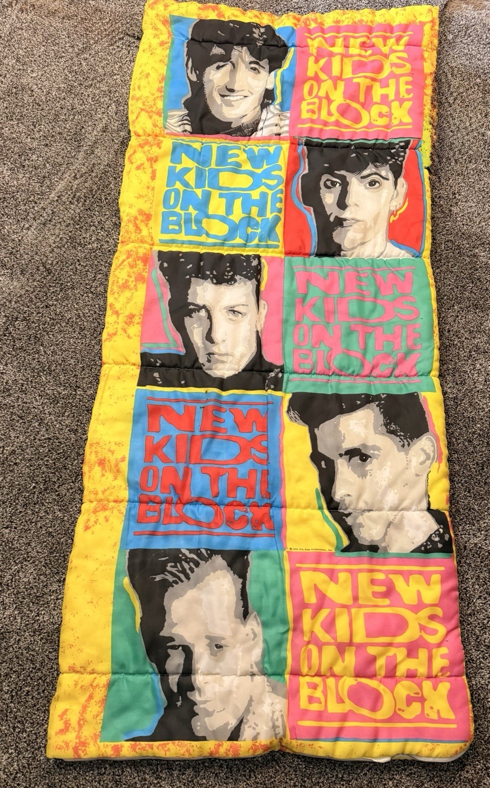 Vintage 90s New Kids On The Block Vibrant Neon Sleeping Bag 64×29” Zipper Works