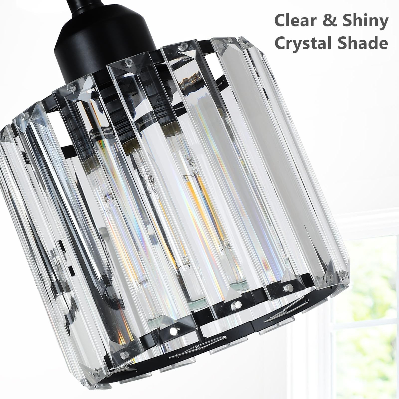 Crystal Semi Flush Mount Ceiling Light,3-Light Black Close to Ceiling Light F…