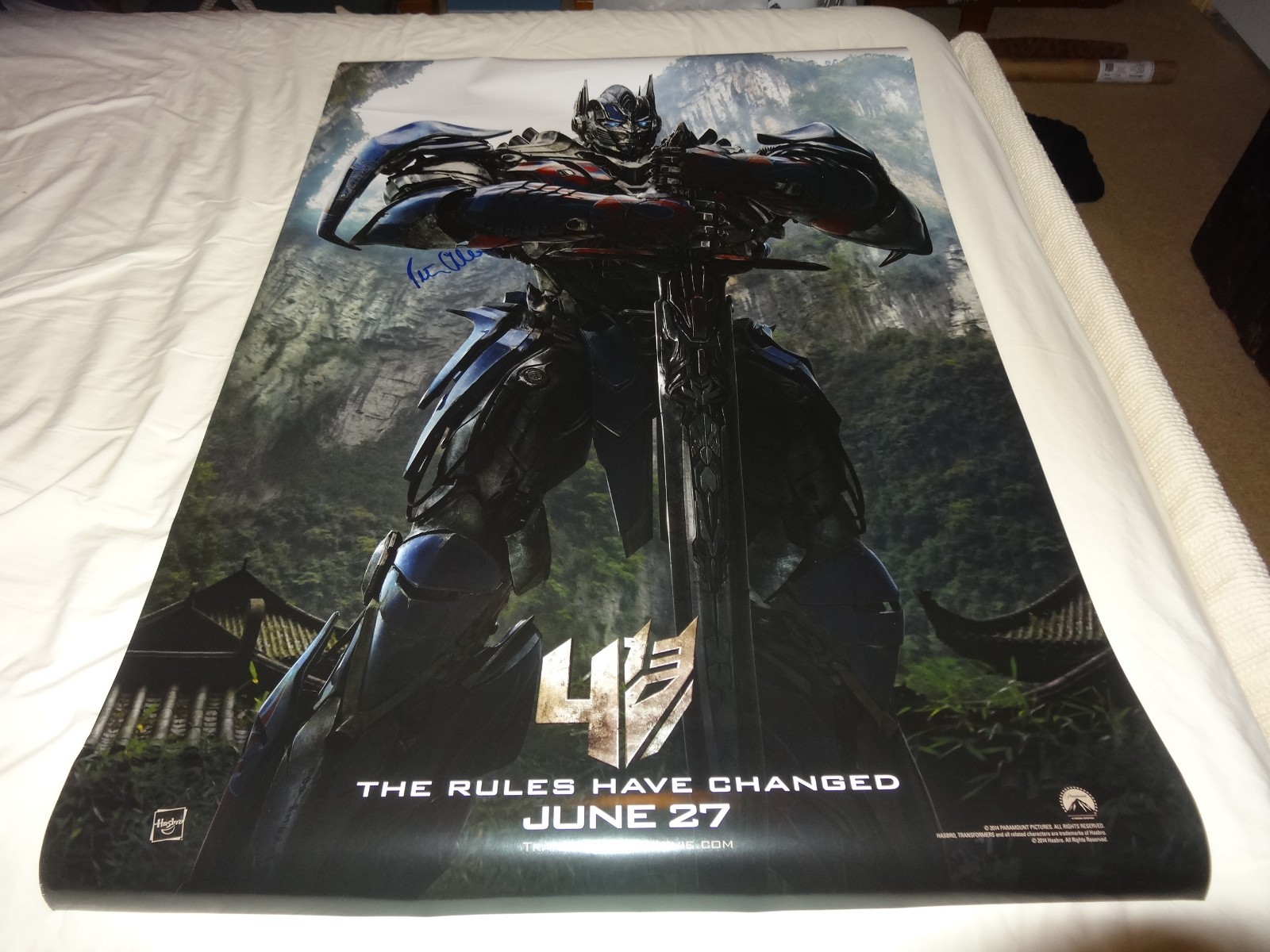 PETER CULLEN TRANSFORMERS AGE OF EXTINCTION POSTER SIGNED AUTOGRAPHED OPTIMUS
