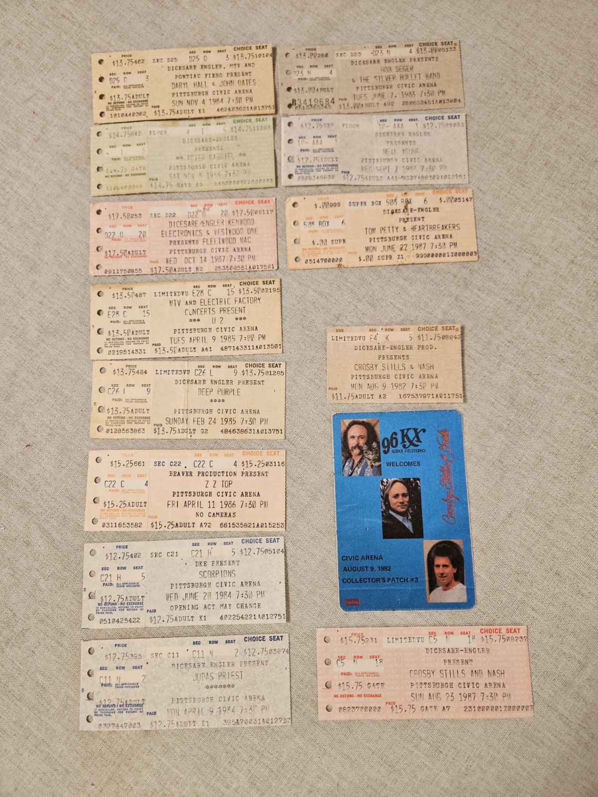 LOT OF 13(1 PATCH) Concert Ticket Stubs Pittsburgh Civic Arena PA. SEE PICS WOW