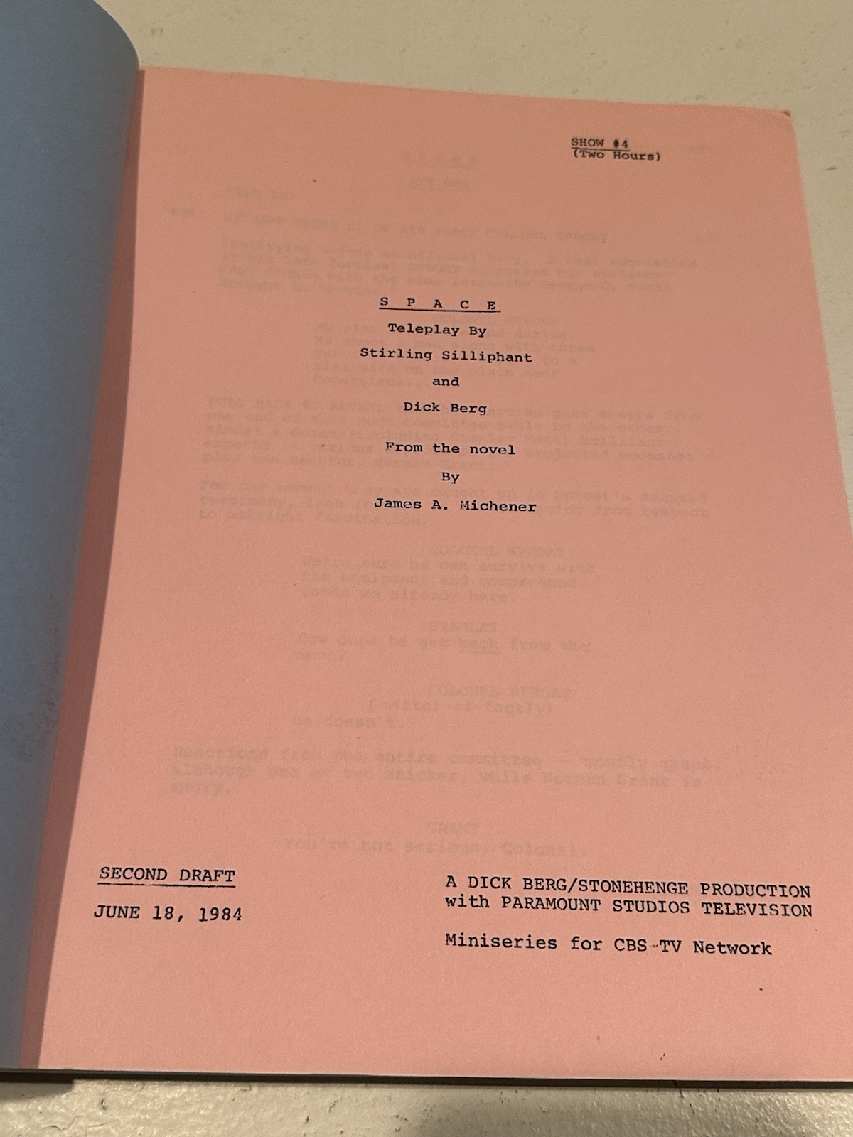 SPACE Paramount Television Productions Scripts — (Shows #2, #3, and #4) 1984