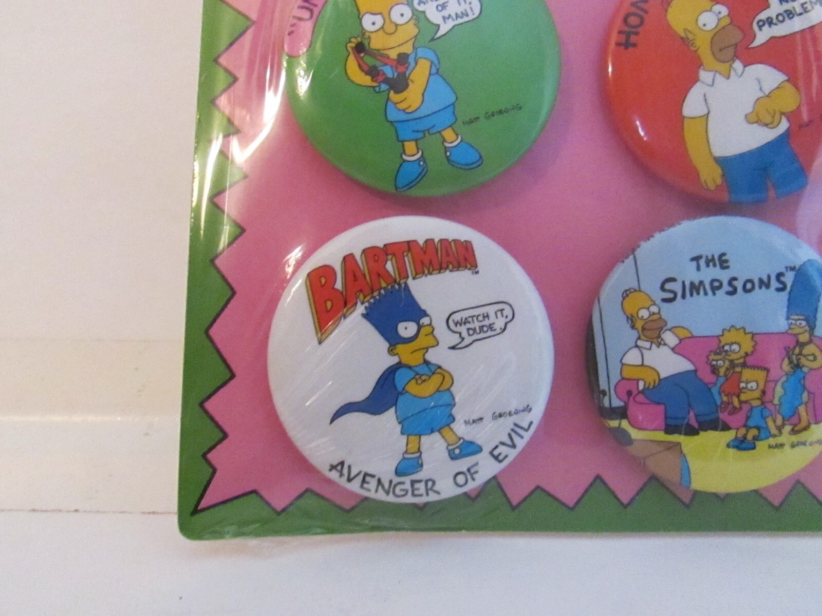 The Simpsons button collection 1990 lot of 6 NOS USA pinback buttons NEW!