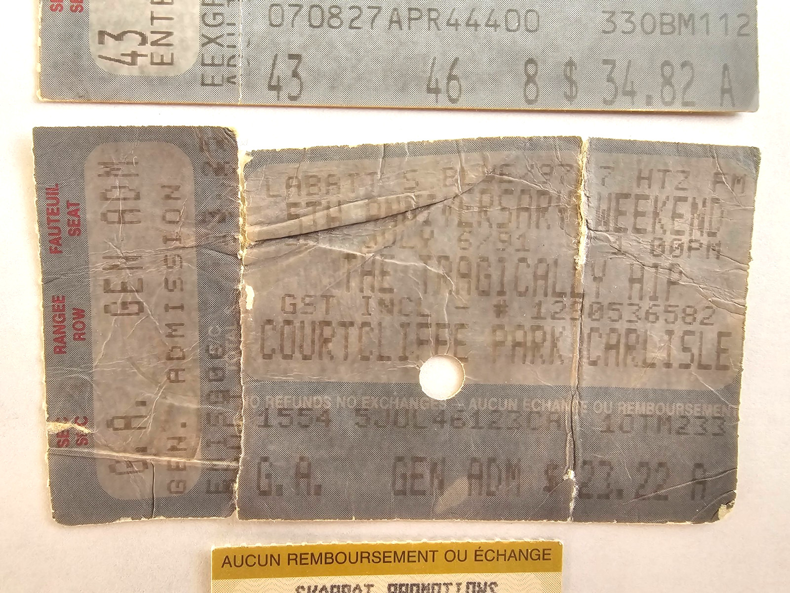 6 Concert Ticket Stub ’90 & ’91 RUSH Tears For Fears Guns N Roses Tragically Hip