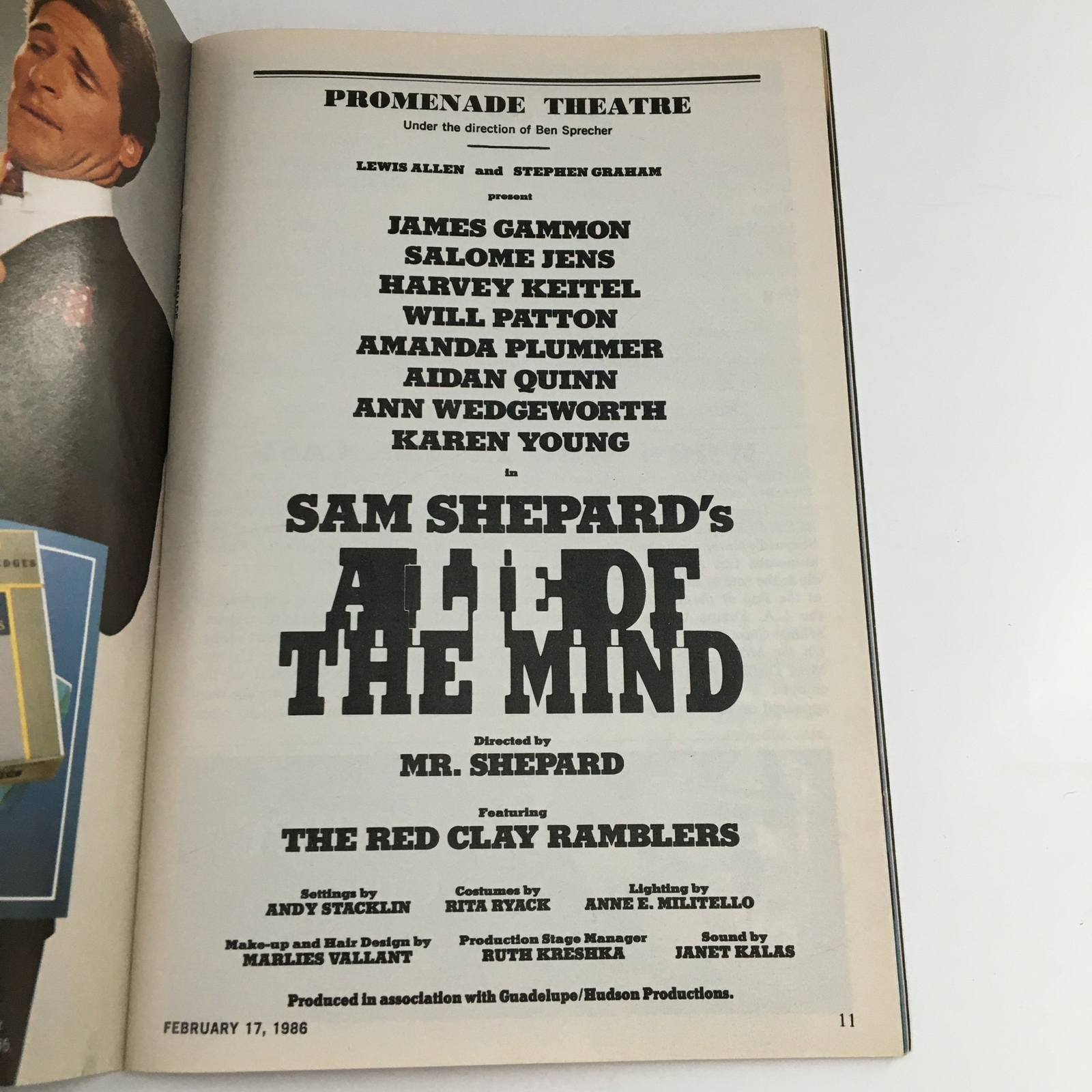 1986 Playbill Promenade Theatre Present Sam Shepard’s A Lie Of The Mind VG