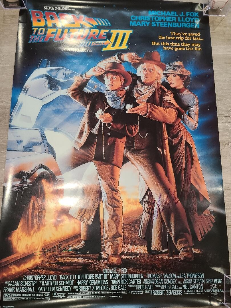 Back To The Future 3 Michael j Fox, Lloyd and 2X Cast Signed Movie Poster