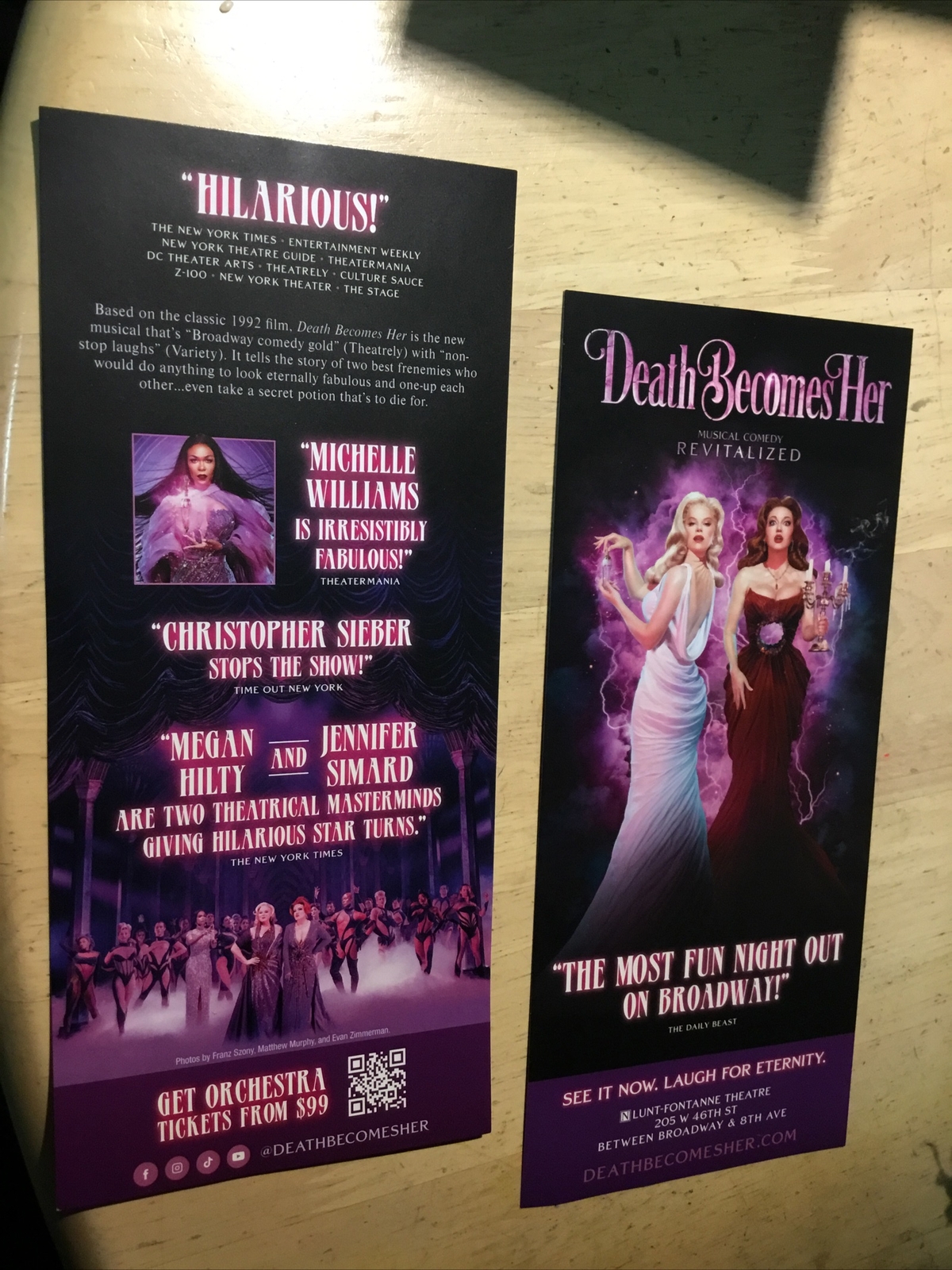 Death Becomes Her Musical Broadway Christopher Sieber, Michelle Williams…FLYER