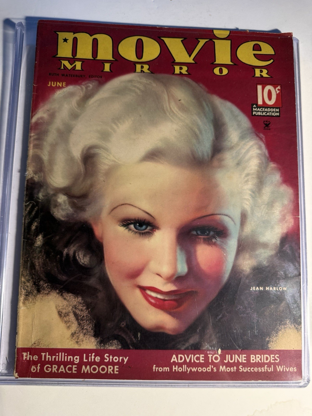 JEAN HARLOW – MOVIE MIRROR 06/35 GORGEOUS COLOR PHOTO COVER MAGAZINE VERY NICE!