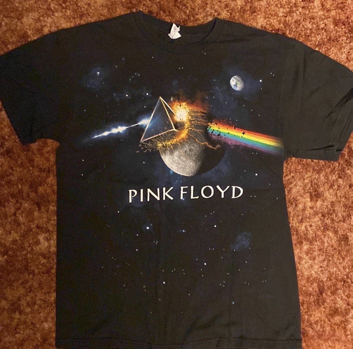 Pink Floyd Black Graphic T-Shirt Prism Rainbow Front Print