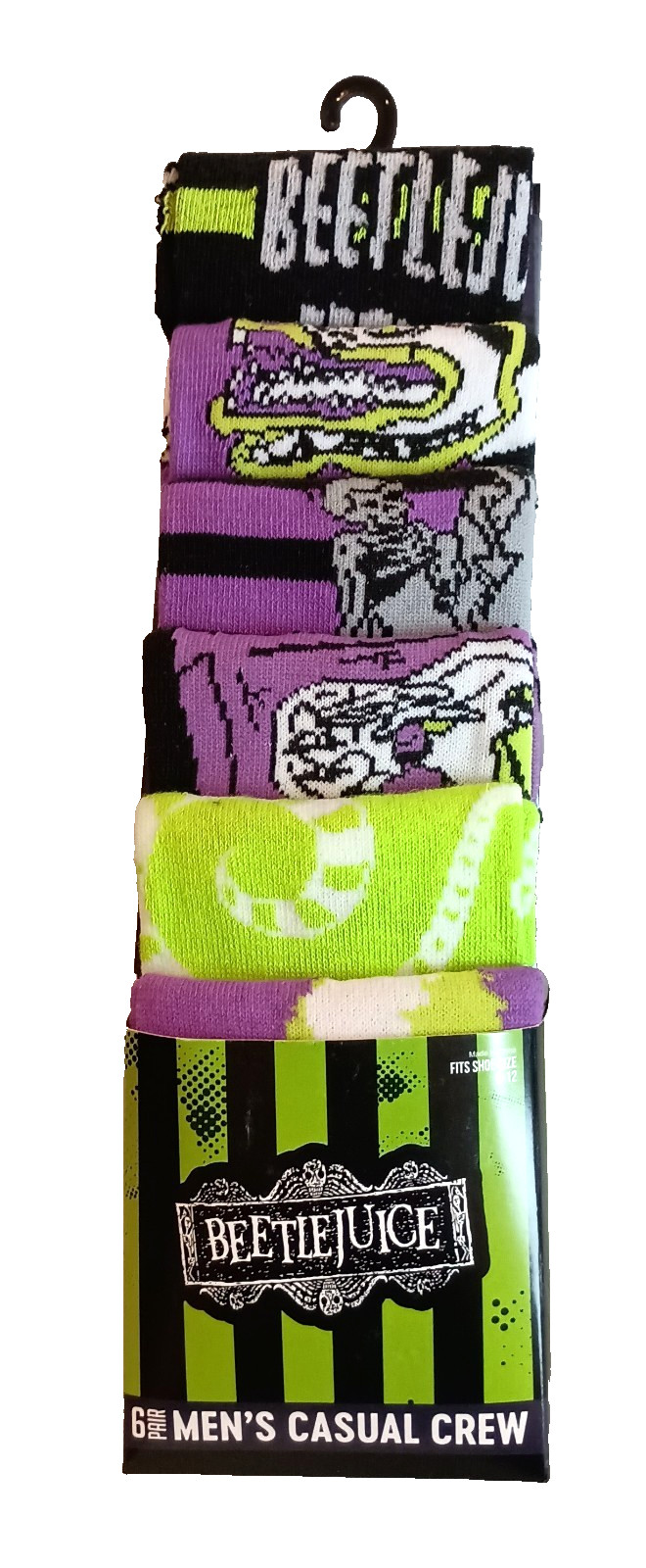 6 Pair Beetlejuice Movie Men’s Casual Recycled Crew Socks Sz 8-12 New NOS 2024