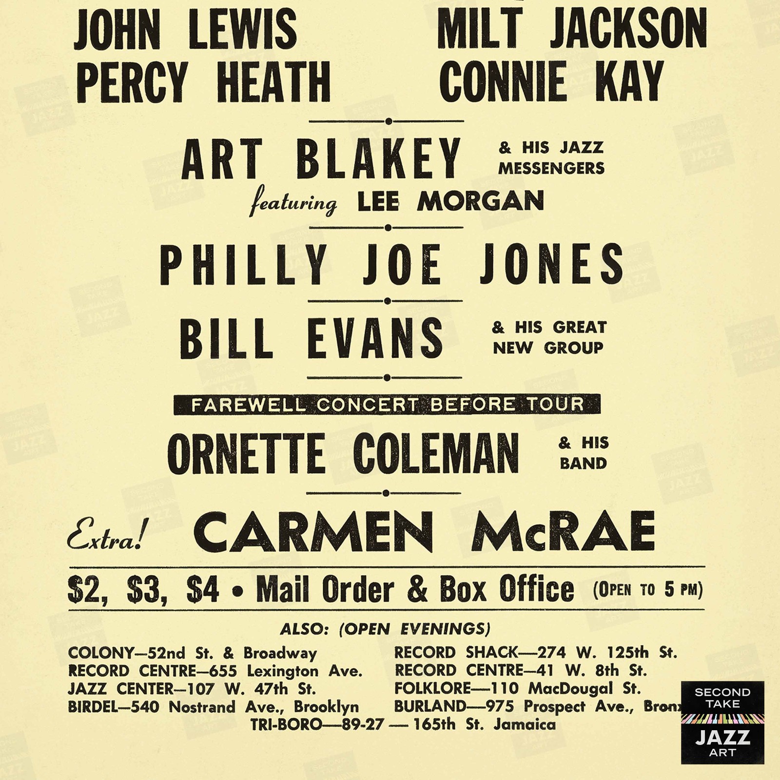 Modern Jazz Quartet – Bill Evans – Ornette Coleman poster – Town Hall – 1960