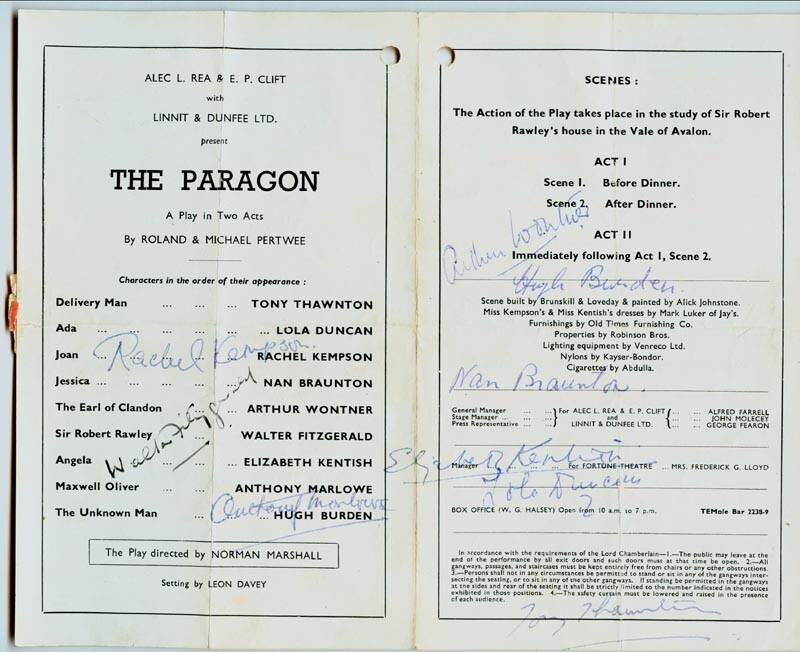 THE PARAGON PLAY CAST – PROGRAM SIGNED WITH CO-SIGNERS
