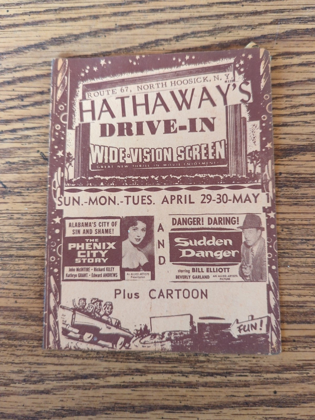 Vintage Hathaway’s North Hoosick New York NY Drive In Movie Theater Program