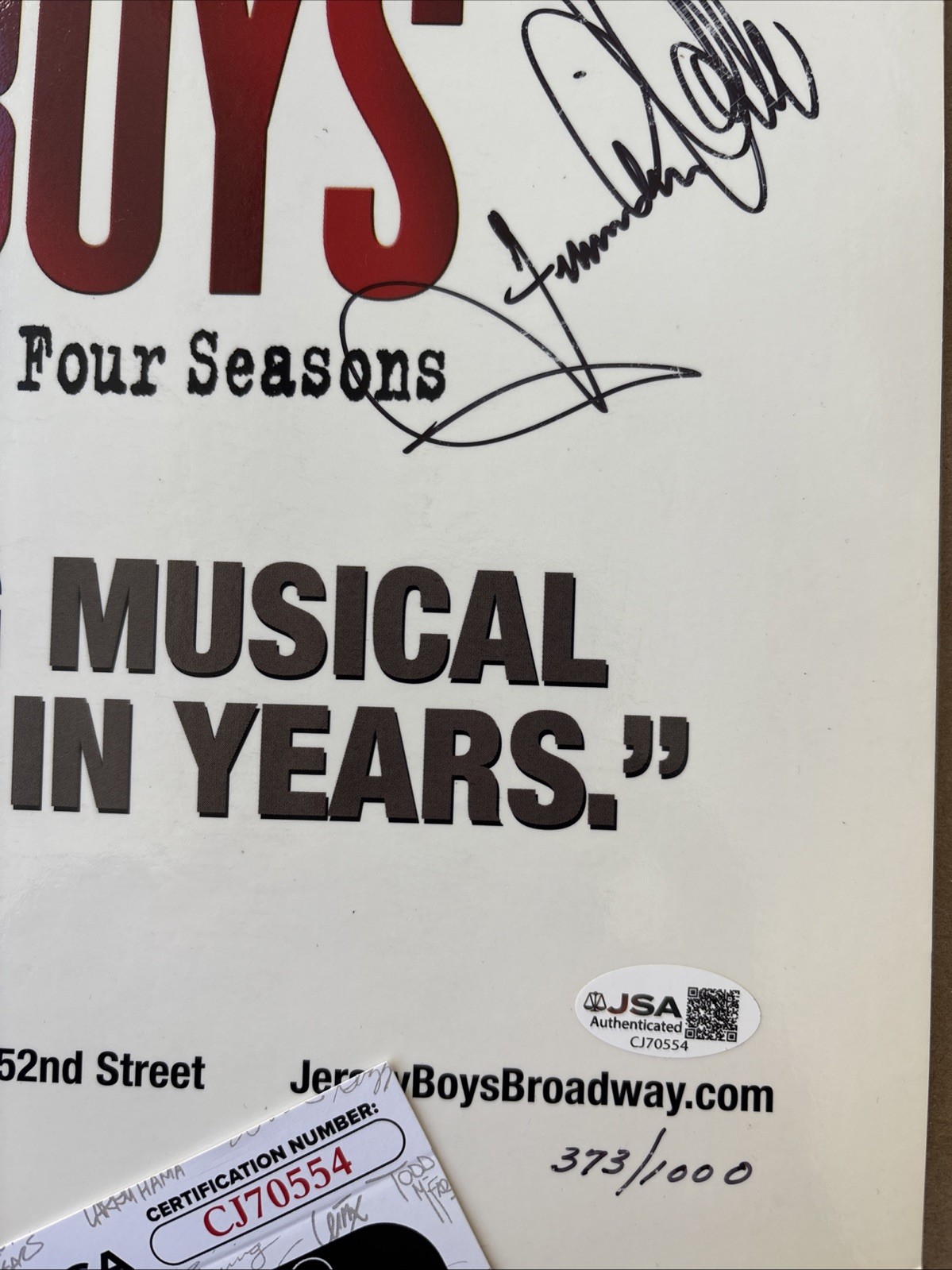 FRANKIE VALLI hand SIGNED JERSEY BOYS BROADWAY Poster JSA COA