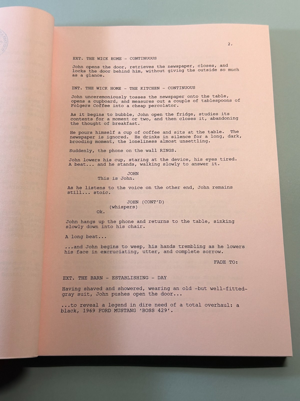 John Wick Screenplay 2014 Pink Revisions Movie Script Keanu Reeves Thunder Road