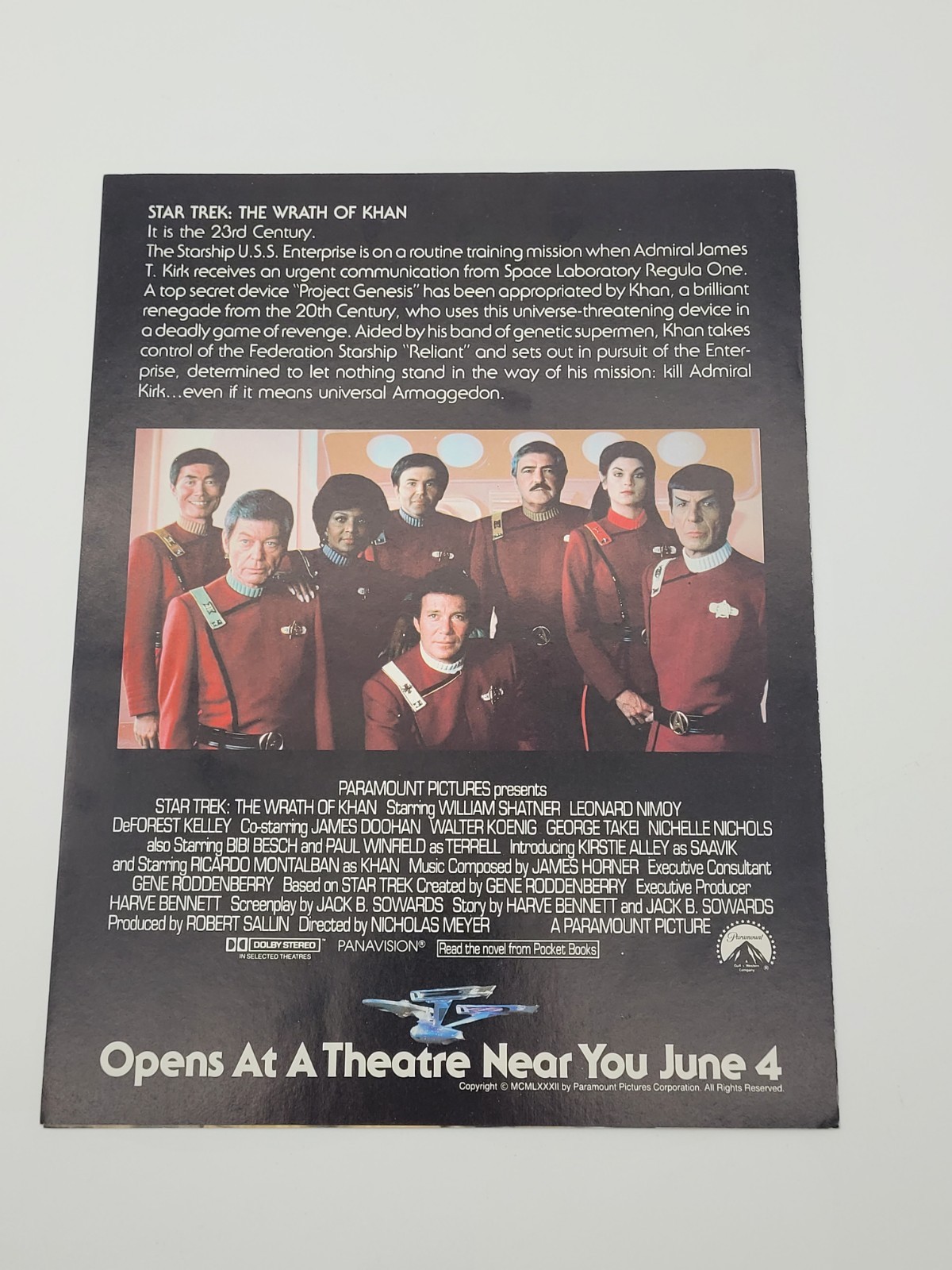 Star Trek The Wrath Of Khan Vintage 1982 16.5 X 11 Movie Promo Fold-out Poster