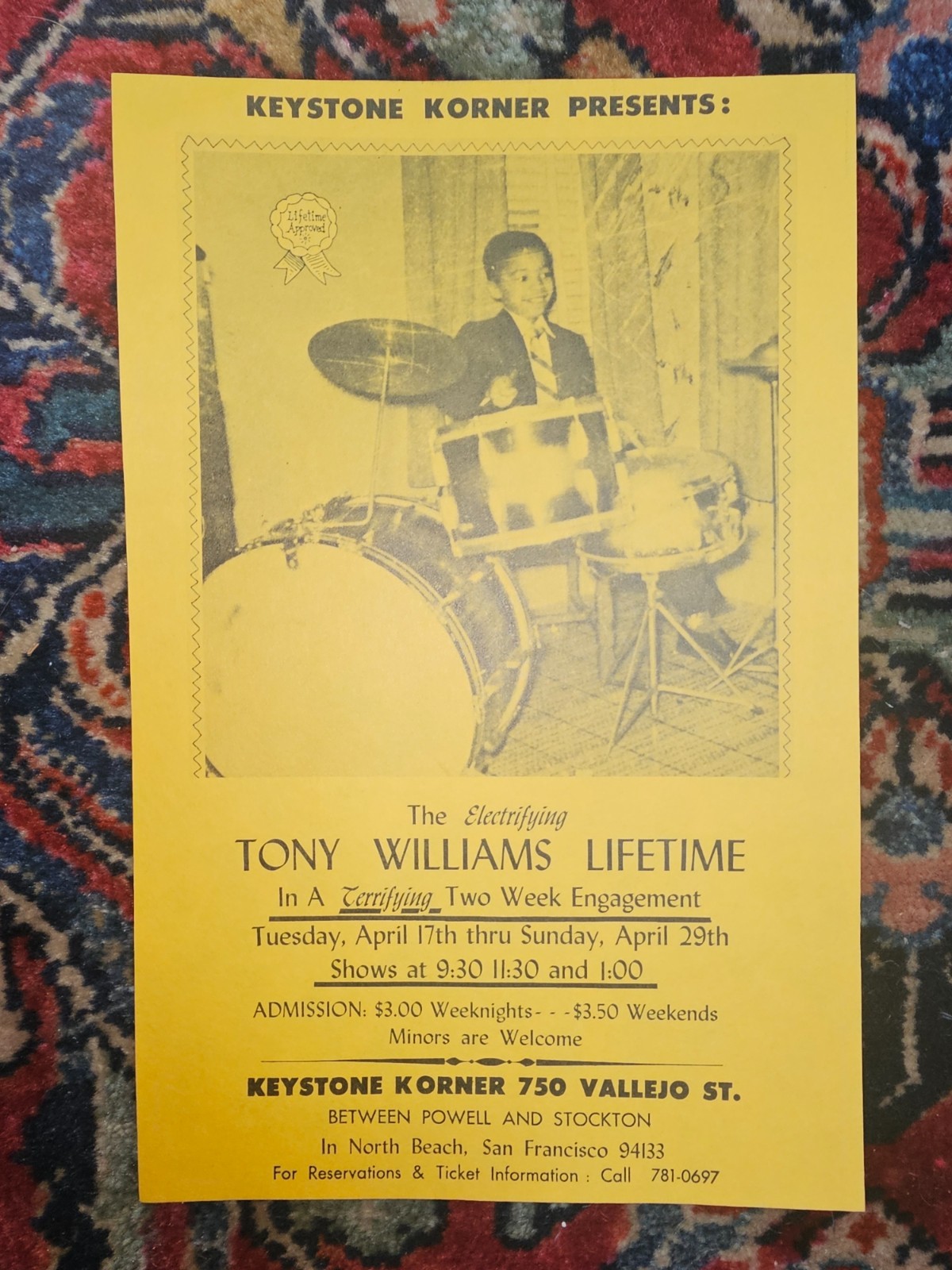 The Tony Williams Lifetime – Keystone Korner Handbill 1973, 8.5×5.5″