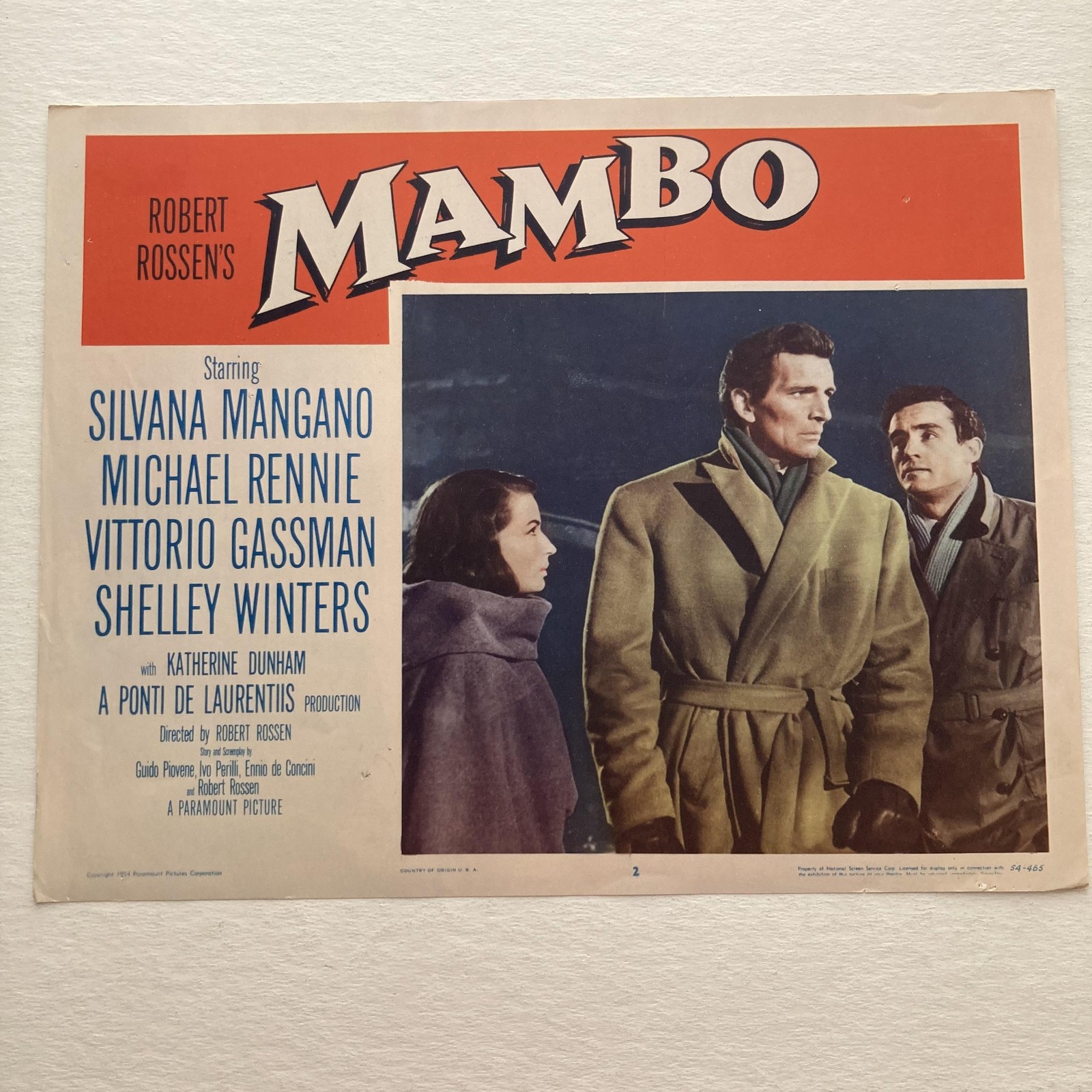 Vintage 1954 Mambo Lobby Card 2 Silvana Mangano Michael Rennie Paramount 54-465