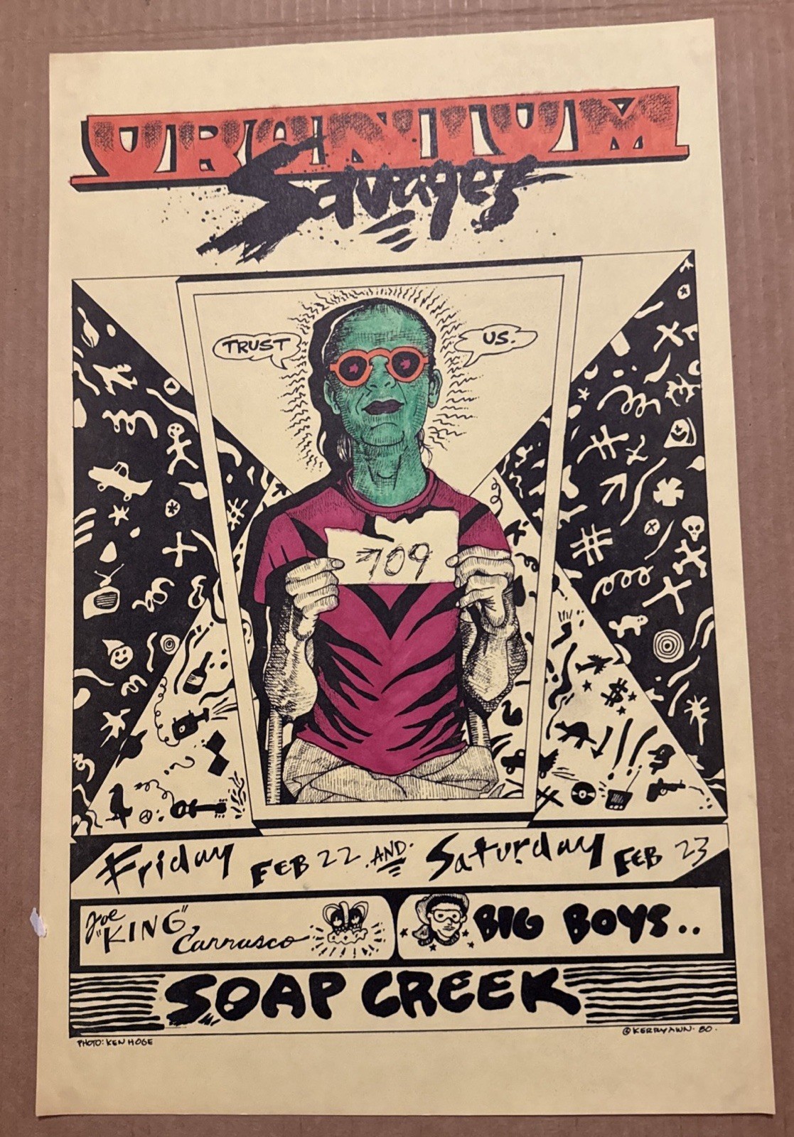 BIG BOYS, JOE KING CARRASCO & URANIUM SAVAGES POSTER – SOAP CREEK Austin TX 1980