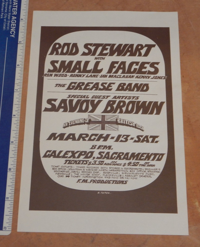 ORIGINAL 1971 ROD STEWART SMALL FACES CALEXPO SACRAMENTO CONCERT HANDBILL, TUTEN