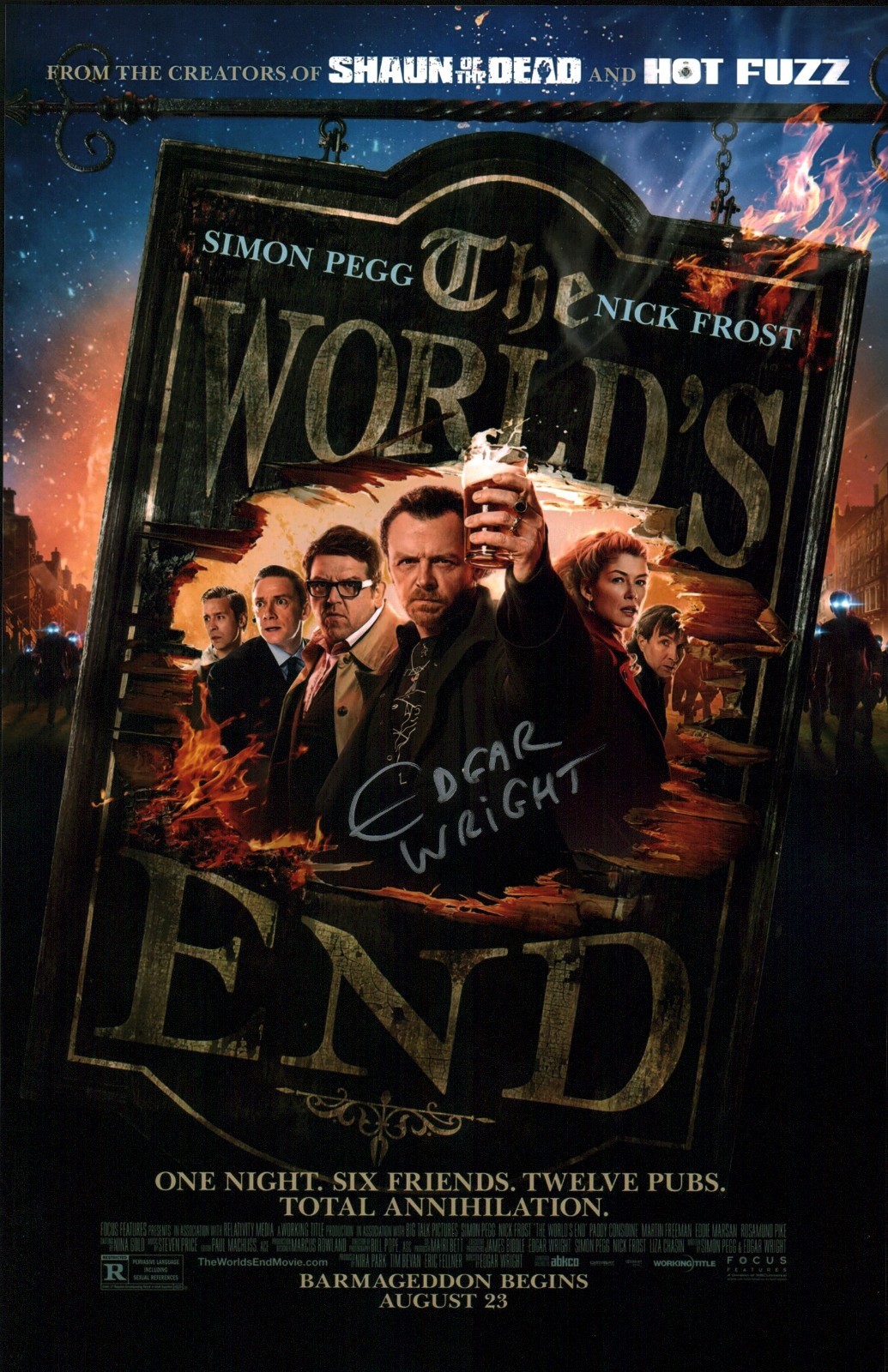 Edgar Wright The World’s End 11×17 Photo Poster JSA Certified Autograph