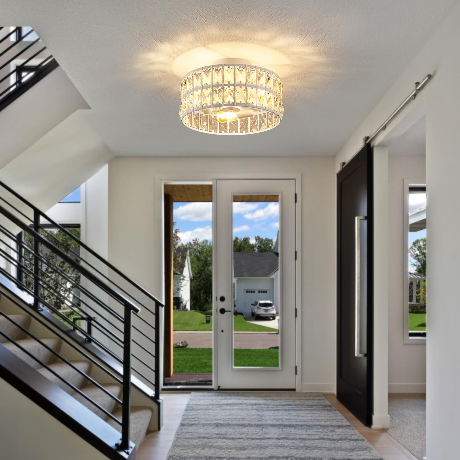 Modern Semi Flush Mount Ceiling Light – 11.8-Inch 3-Light Crystal Chandelier,…