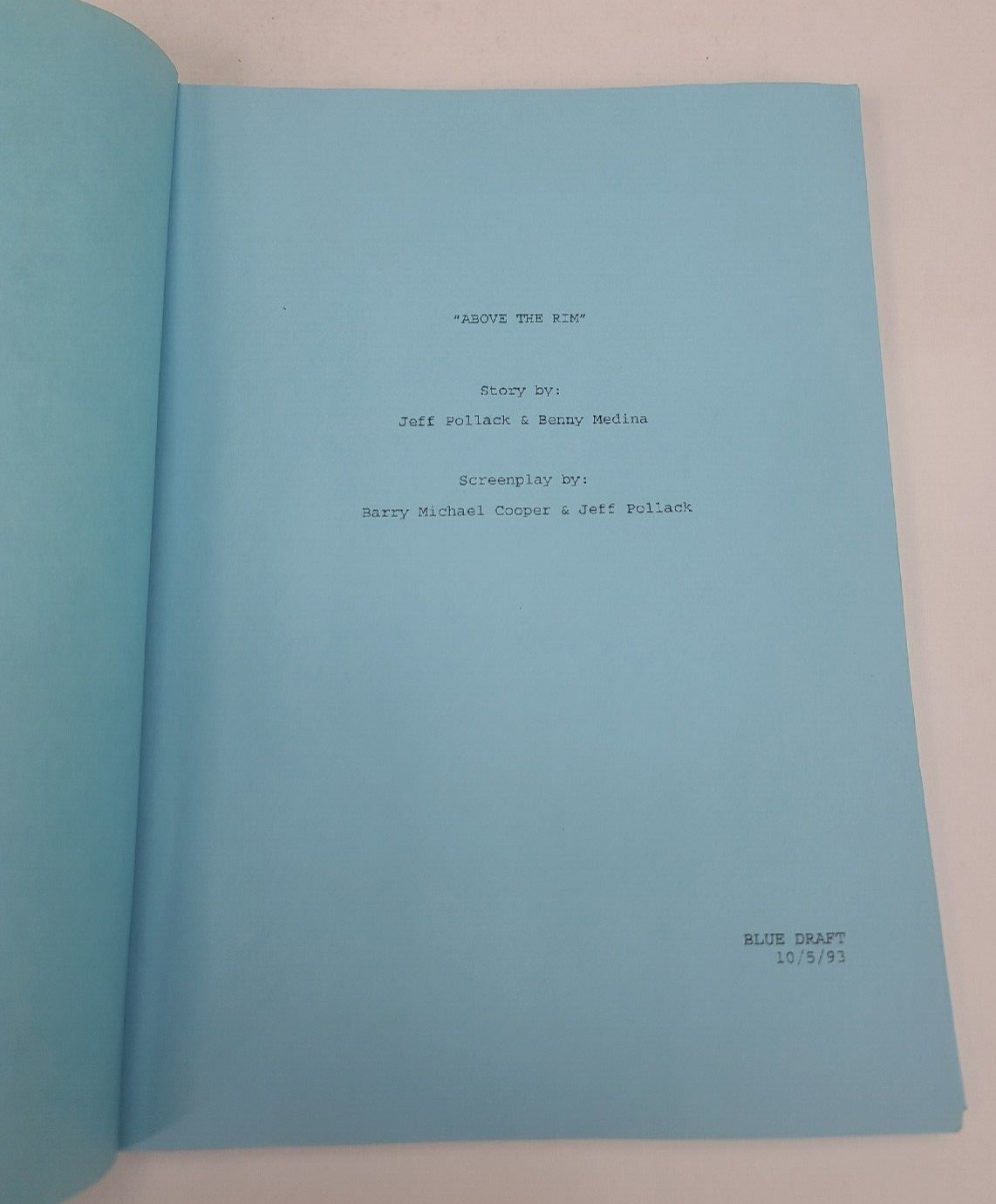 ABOVE THE RIM / Jeff Pollack 1993 Screenplay, Tupac Shakur basketball film, 2Pac