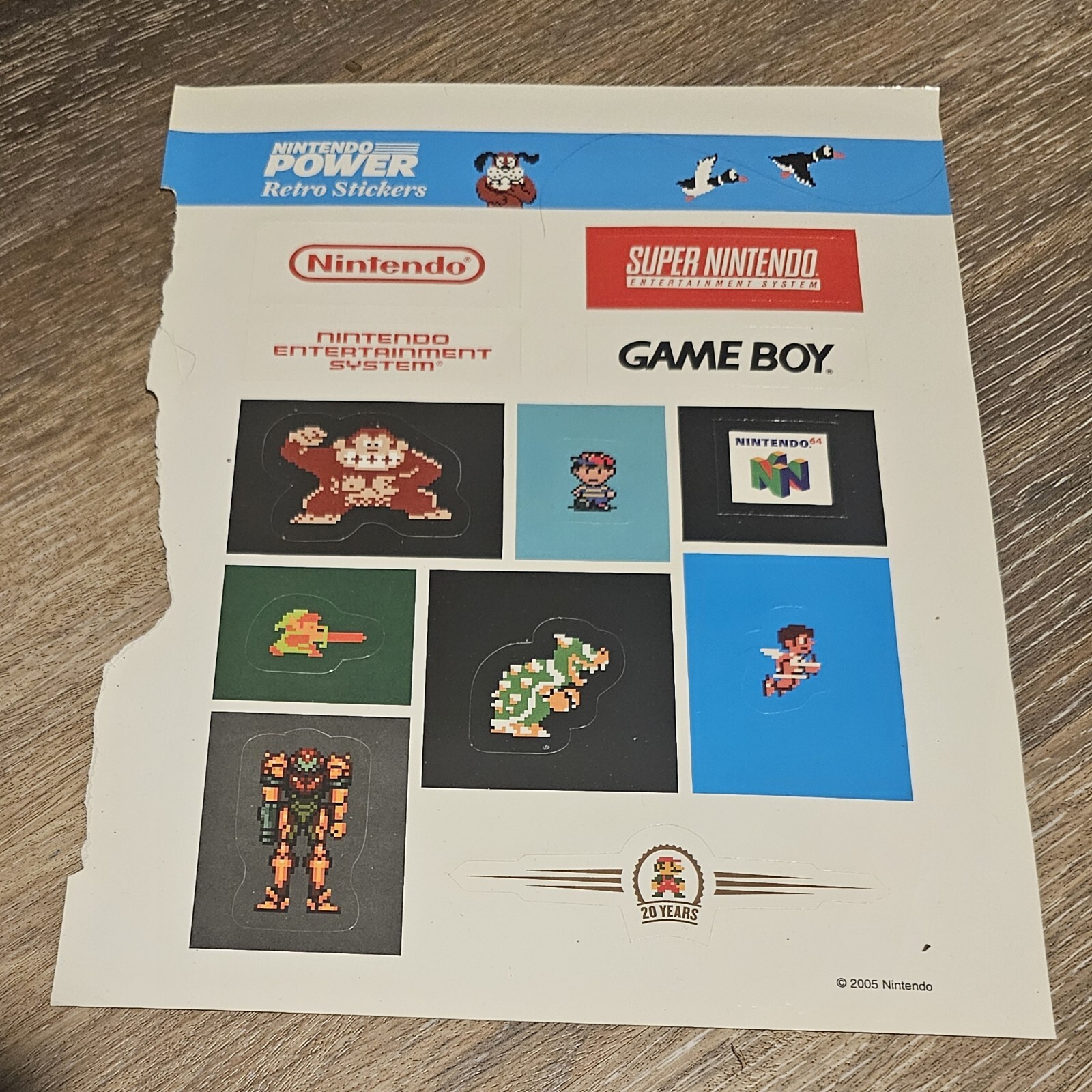 2005 Nintendo Power Retro Sticker Sheet 20th Anniversary