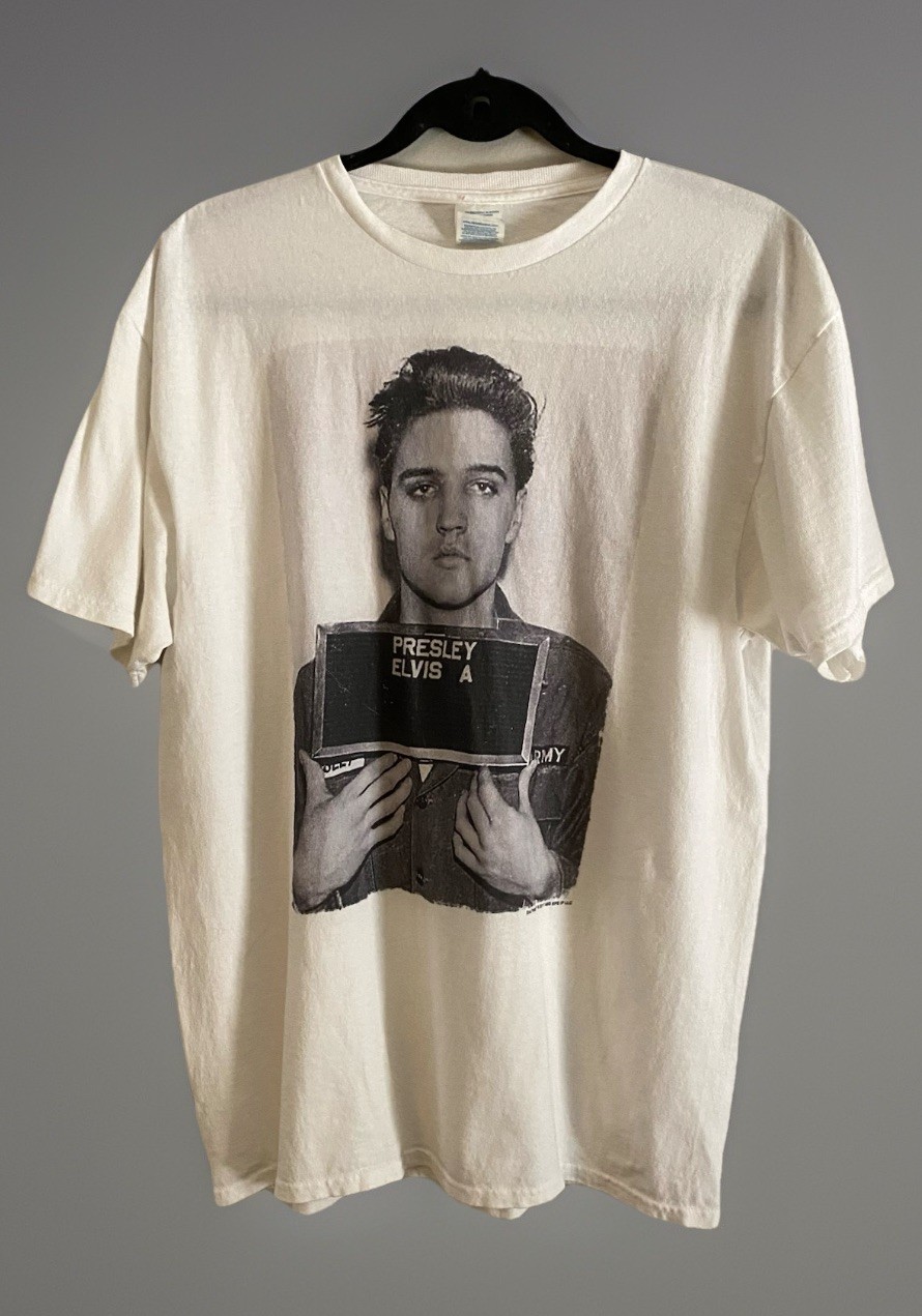 ELVIS A. PRESLEY US Army Mugshot ID Photo 100% Cotton White T-shirt Size Large