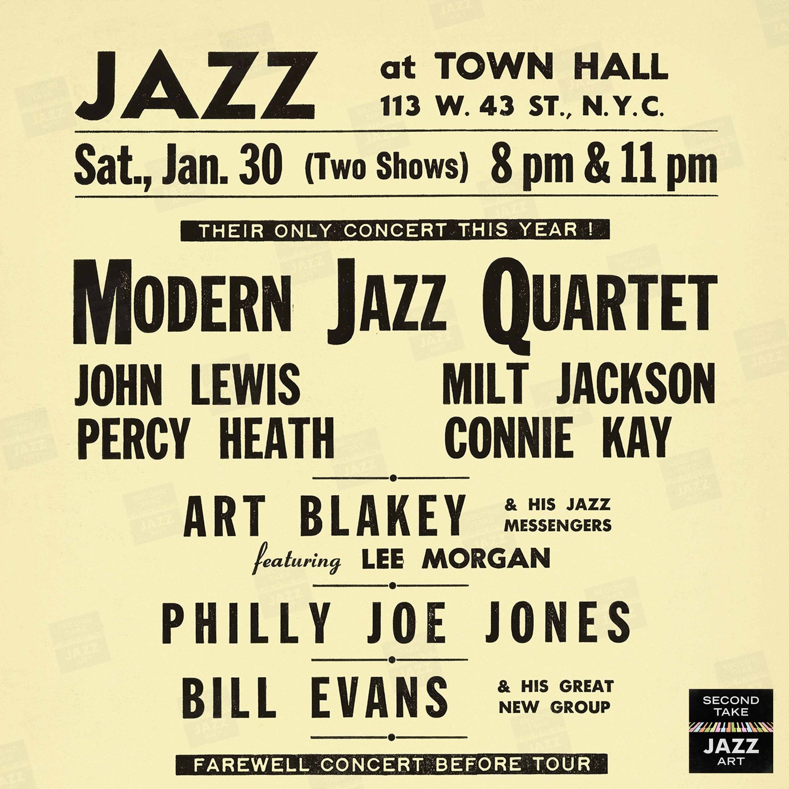 Modern Jazz Quartet – Bill Evans – Ornette Coleman poster – Town Hall – 1960