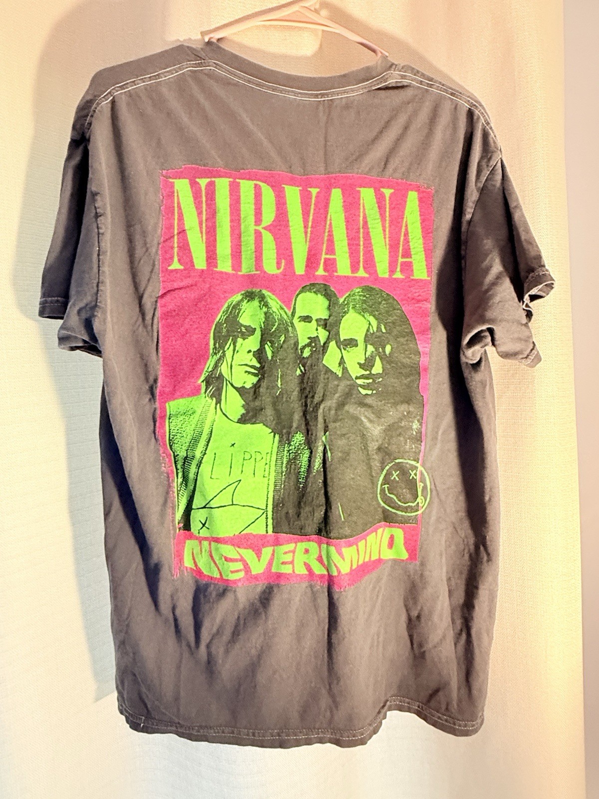 Nirvana Nevermind Graphic T-Shirt Gray/Green Front & Back Print