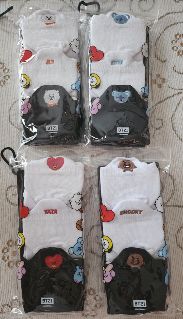 BT21 Tata BTS V Line Friends Character 3-Pack Sneaker Socks Size 7-9 Shoe