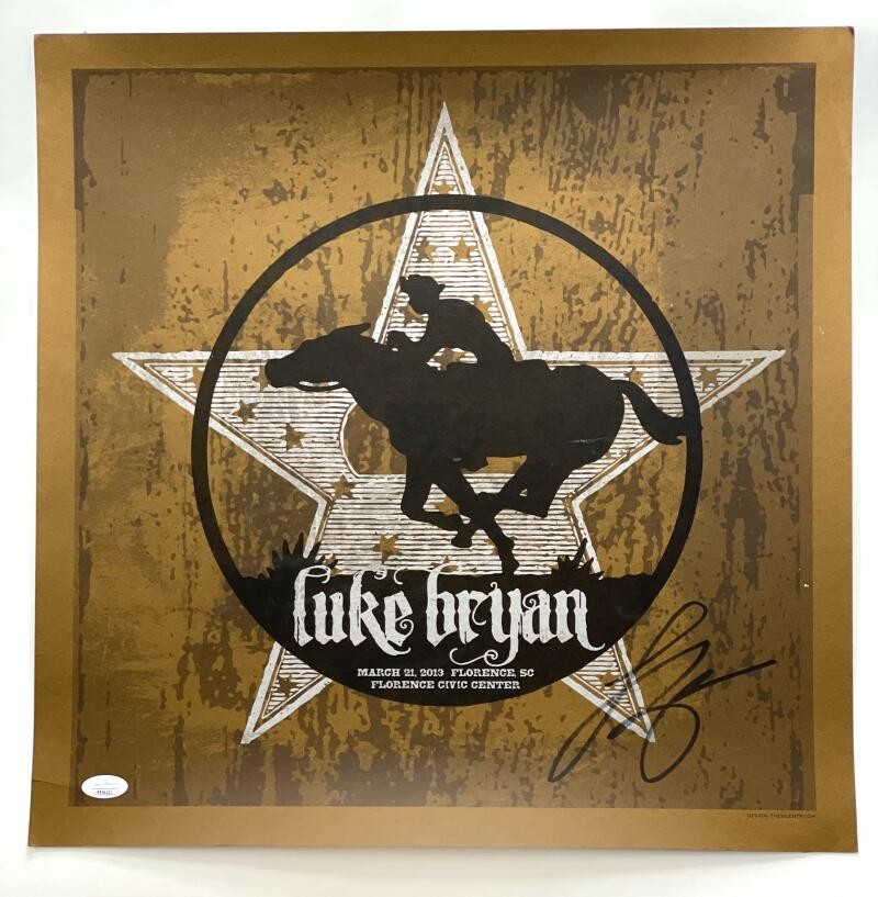 LUKE BRYAN SIGNED AUTOGRAPH 18X18 CONCERT TOUR POSTER – FLORENCE SC 3/21/13 JSA