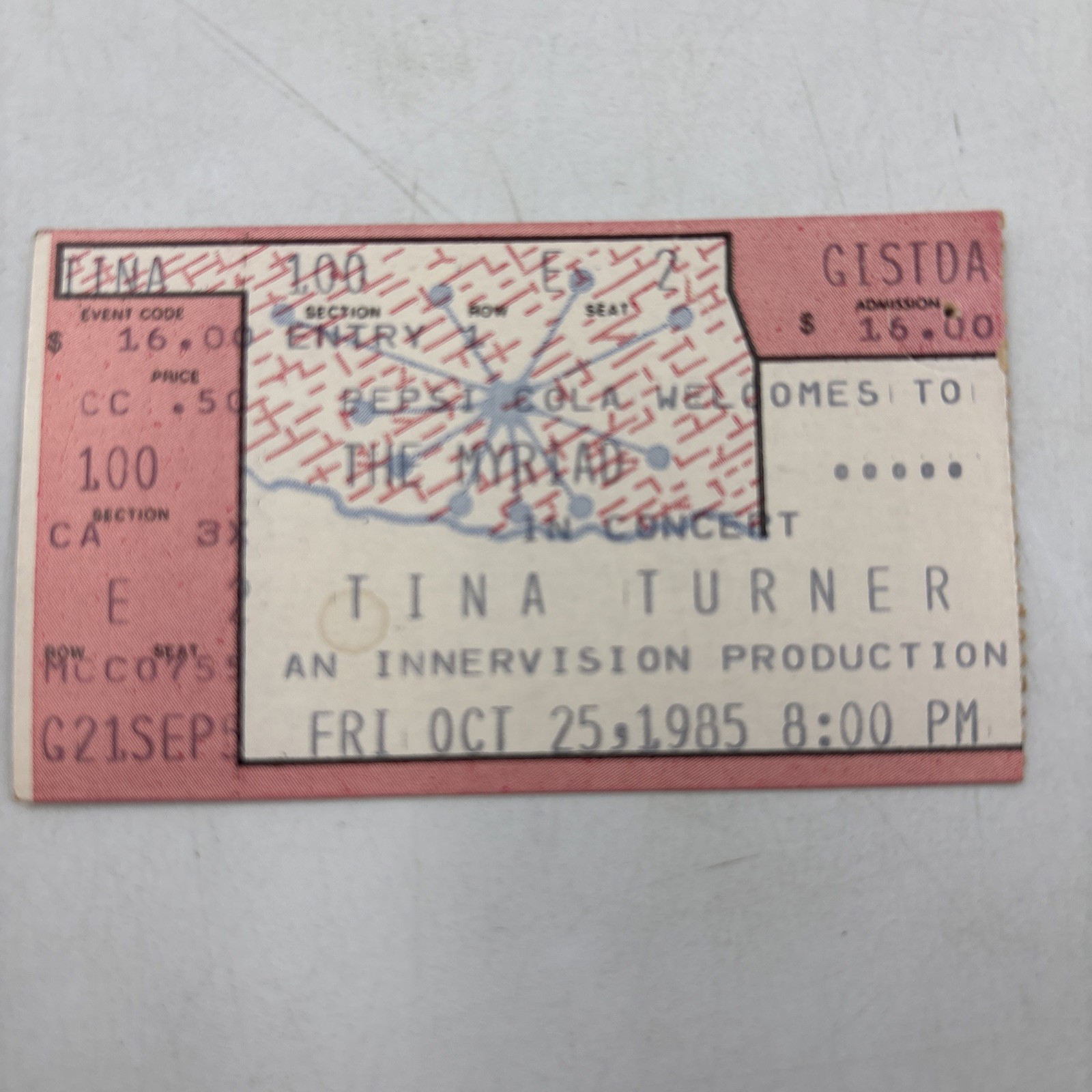 Tina Turner Ticket Stub October 25 ’85 Oklahoma City The Myriad Section E Seat 2