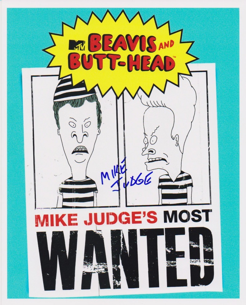 MIKE JUDGE signed BEAVIS AND BUTT-HEAD color 8×10 w/ coa FUNNY ‘WANTED’ POSTER