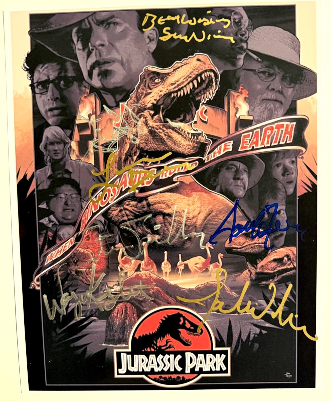 JURASSIC PARK photo cast signed SAM NEILL LAURA DERN GOLDBLUM STEVEN SPIELBERG