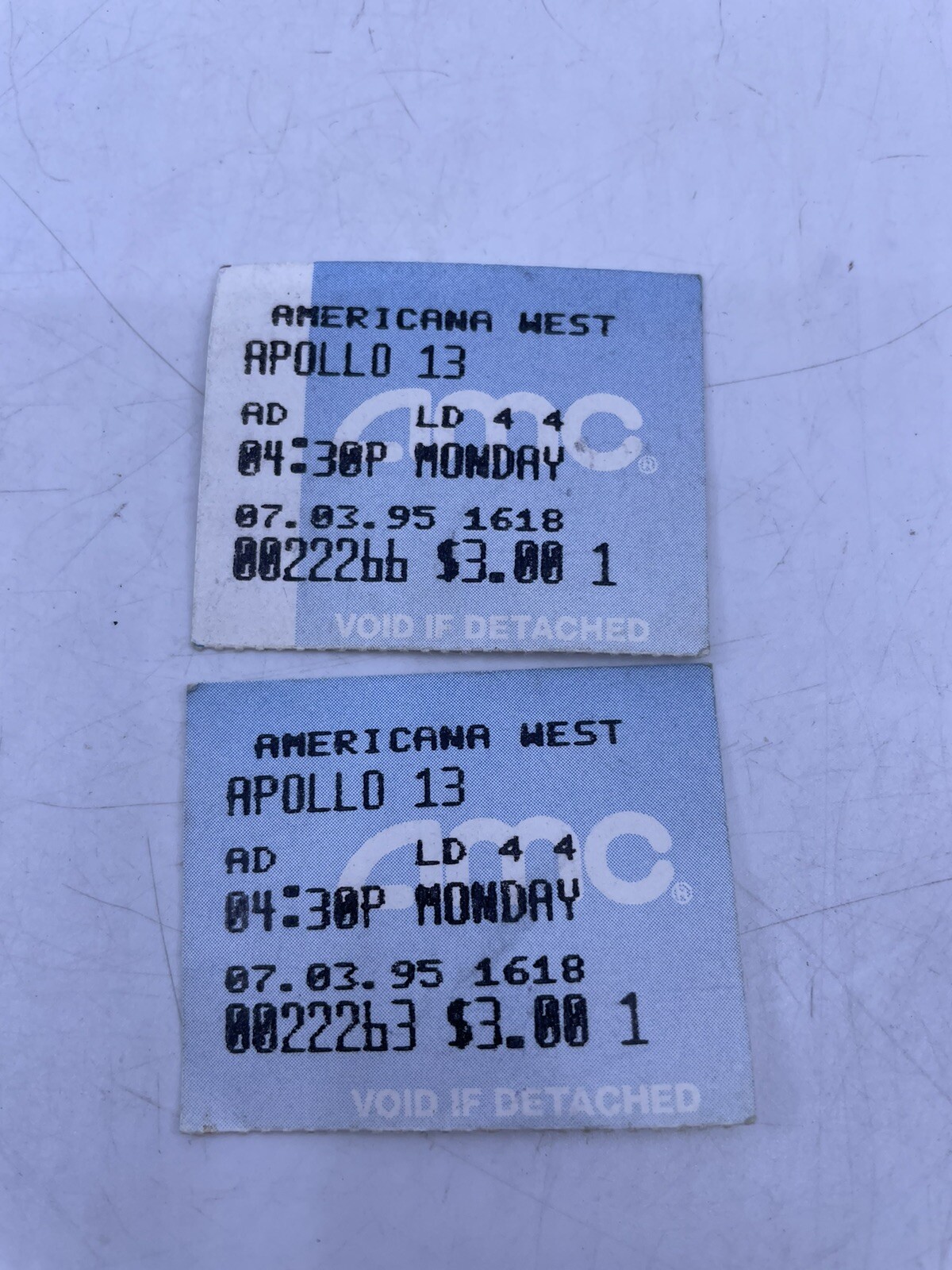 Apollo 13 Movie Ticket Stubs 1995 Matching Pair Vintage Theater Tickets