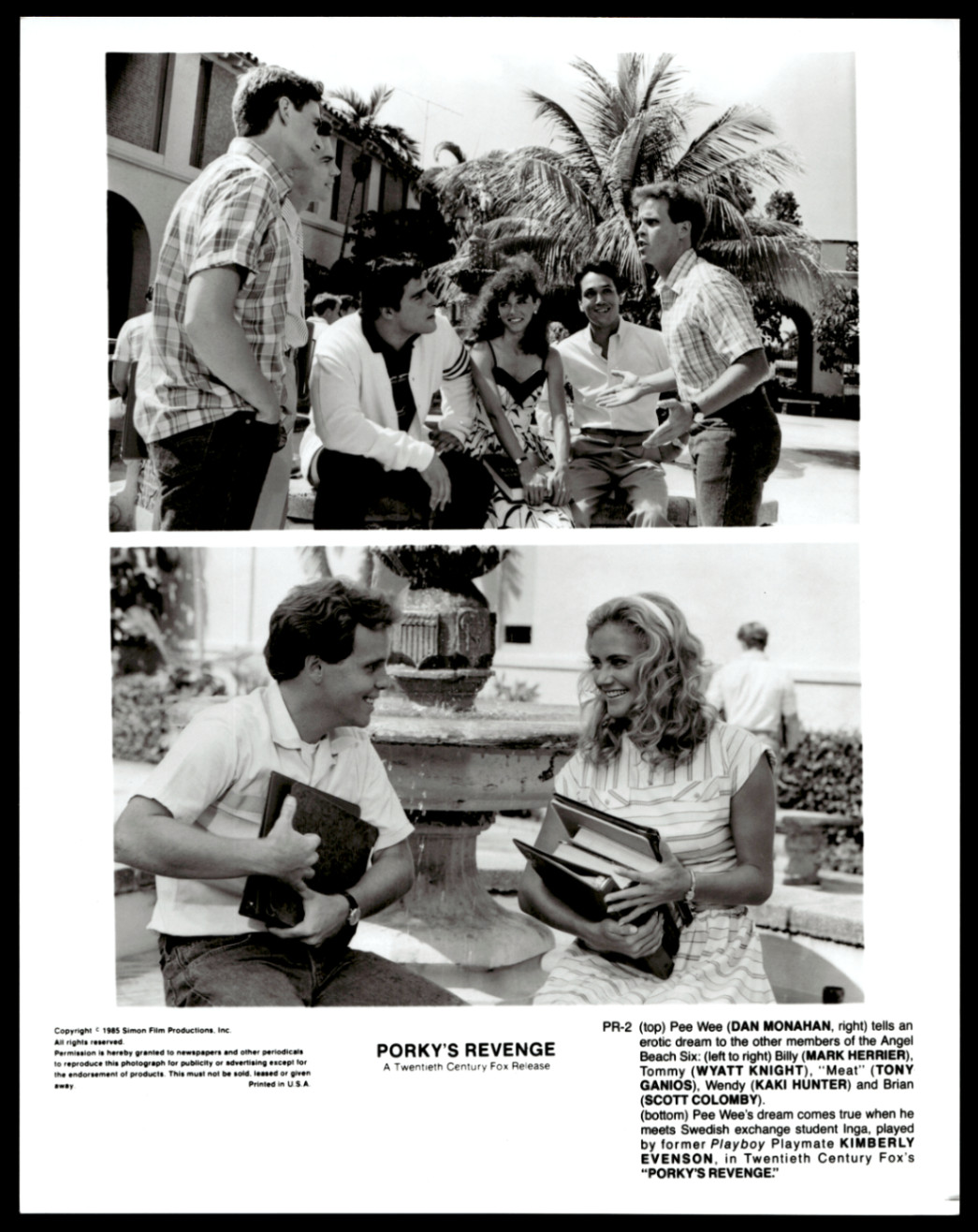Porky’s Revenge 1985 Movie Promotional Photo Still PR-2 Dan Monahan Kimberly