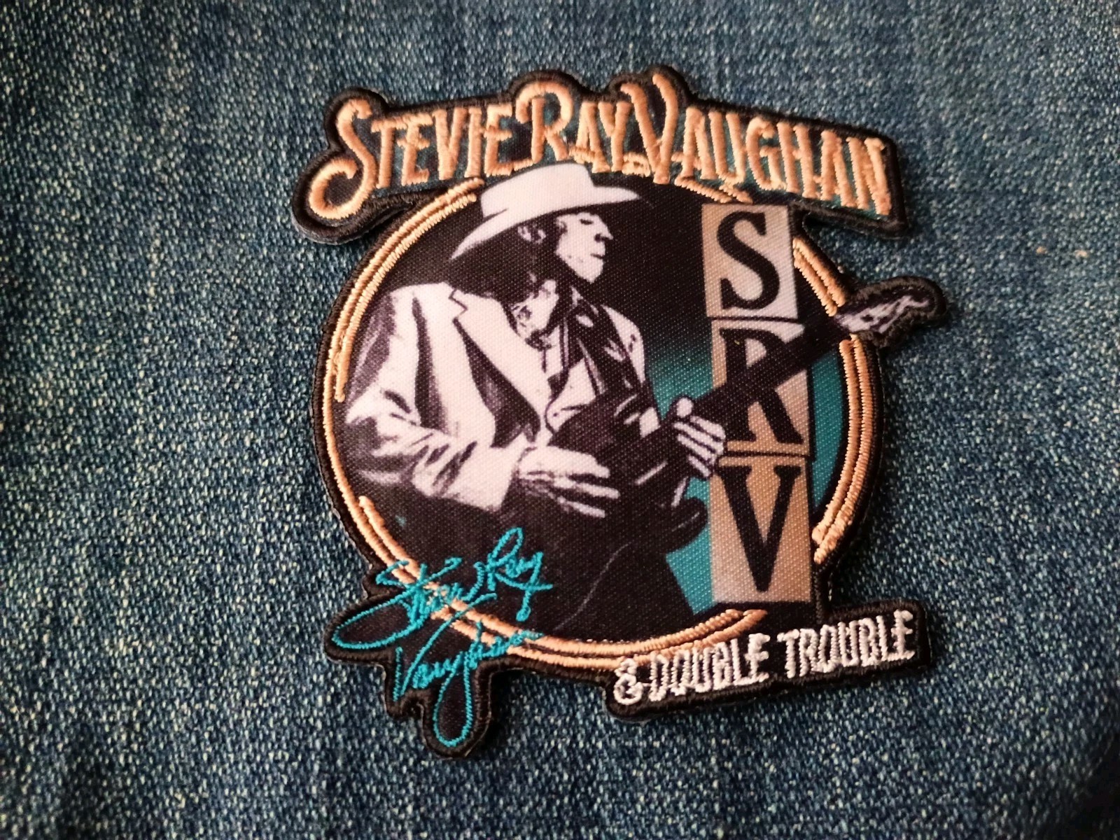 Stevie Ray Vaughan SRV & Double Trouble 3.25 x 3 Inch Iron On Patch