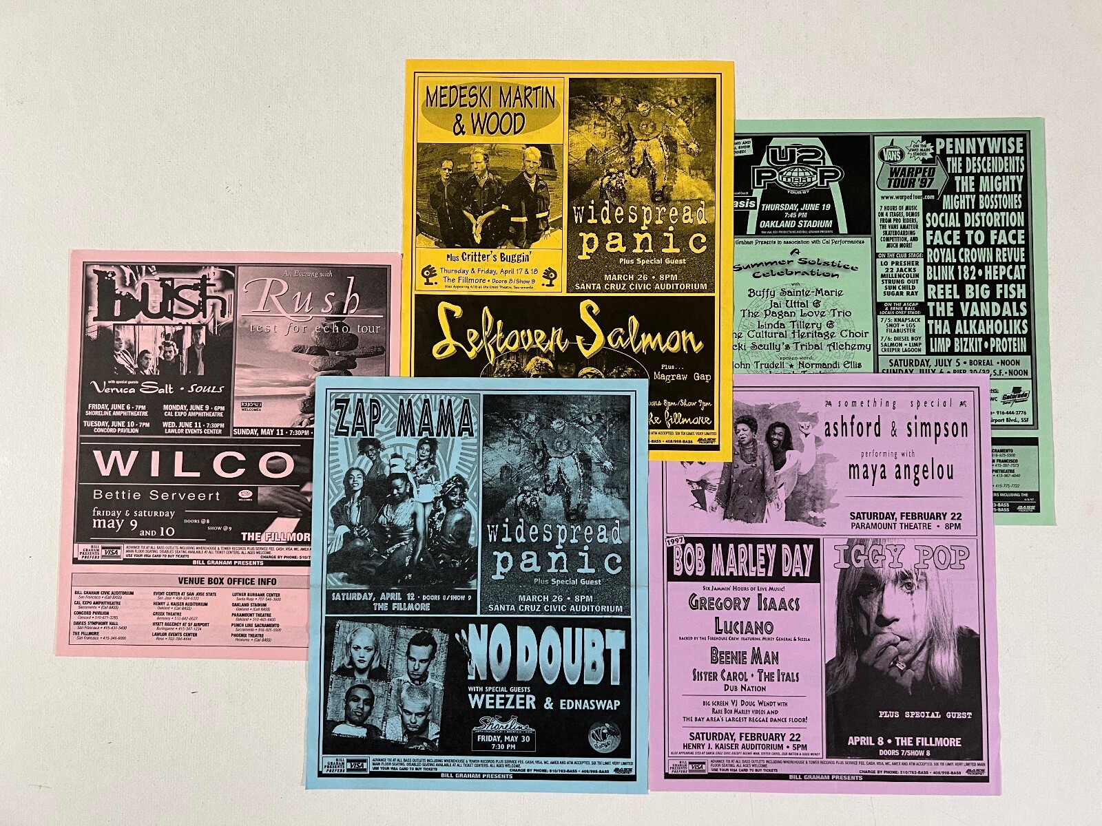 5 Bill Graham Presents 1997 concert handbills Iggy Pop No Doubt Widespread Panic