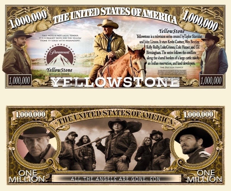 5 Pack Yellowstone Western Money Collectible Novelty 1 Million Dollar Bills