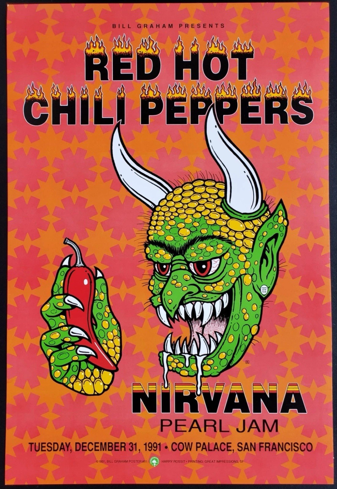 RARE! BPG 2nd printing Red Hot Chili Peppers Nirvana Poster 1991 – 2006!