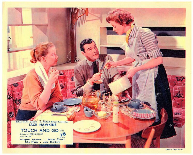 Touch and Go original lobby card Jack Hawkins Maragret Johnston J.Thorburn meal