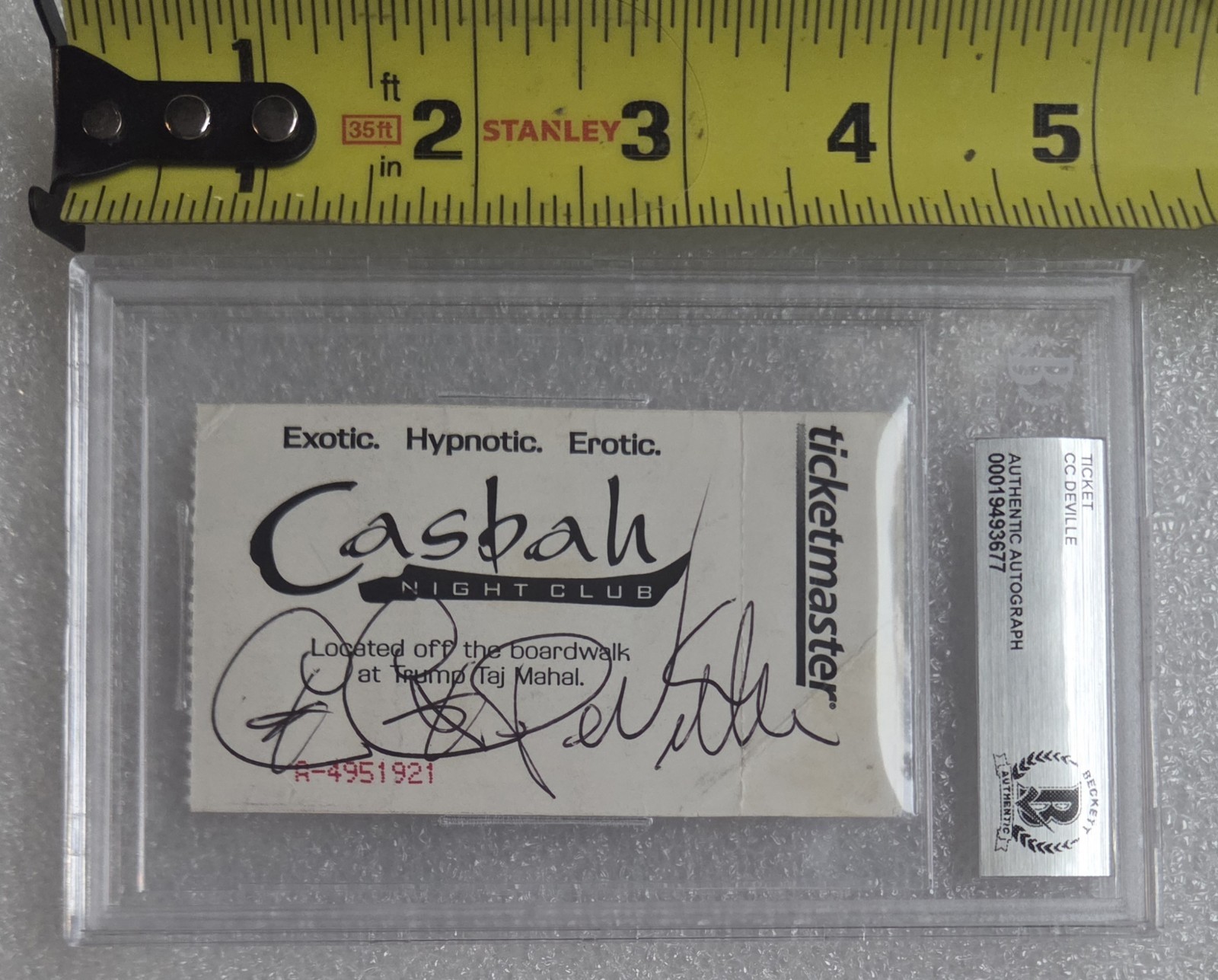 C.C. DEVILLE SIGNED TICKET SLABBED BECKETT BAS COA MUSIC AUTOGRAPHED POISON BAND