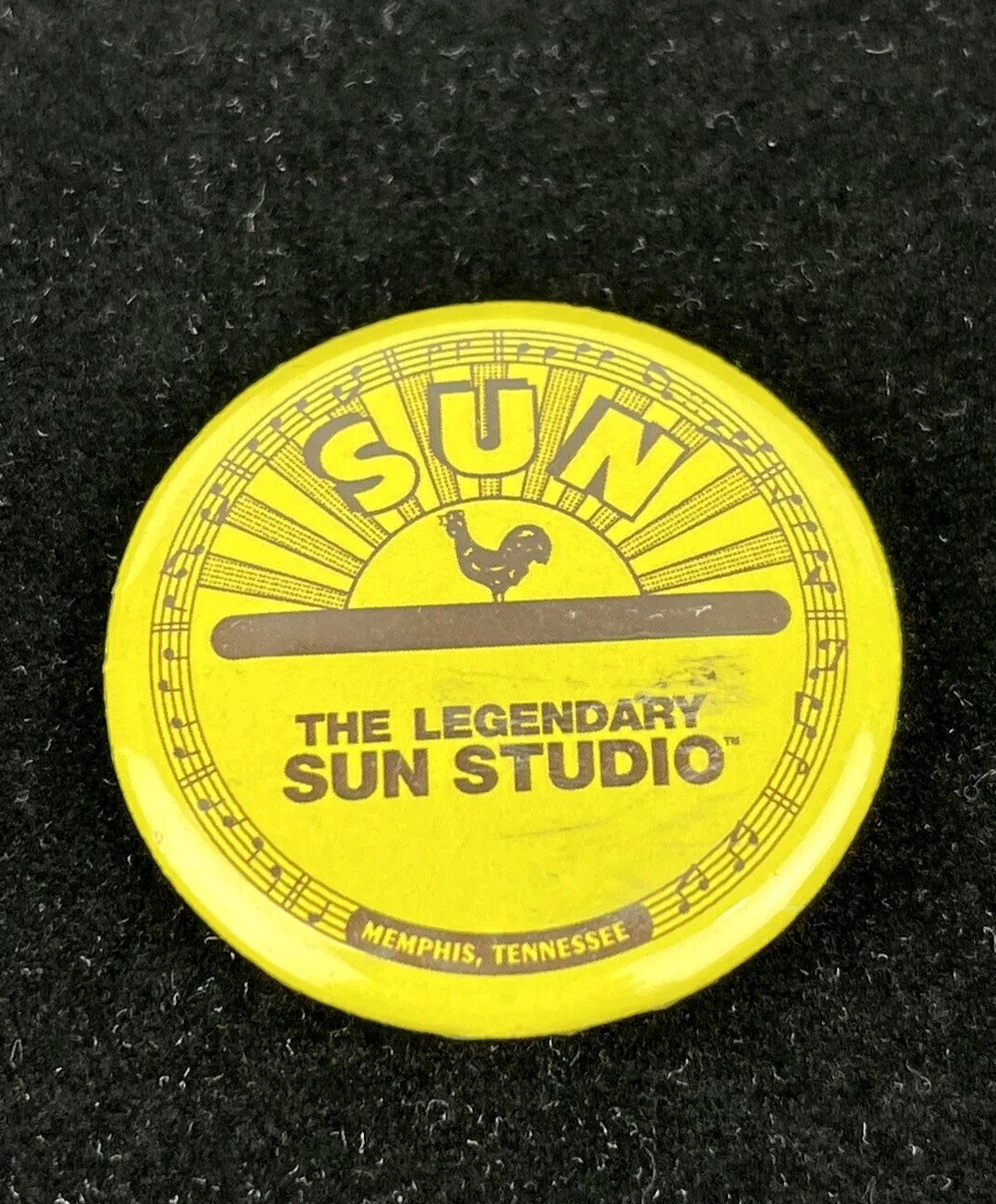 Vintage Metal Sun Record Company Pin Memphis Tennessee 1 1/4″ Yellow & Black